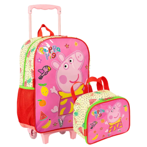 Kit Mochila Carrinho Sestini + Lancheira Peppa Fruits Colorido