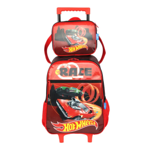 Kit Mochila Carrinho + Lancheira Hot Wheels Vermelho Ic42582hw