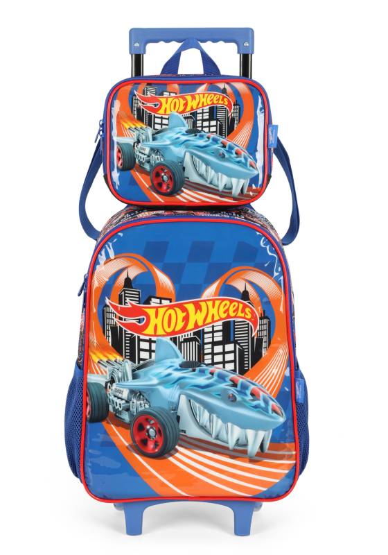 kit Mochila Carrinho Luxcel+Lancheira Hot Wheels Azul Ic41512hw