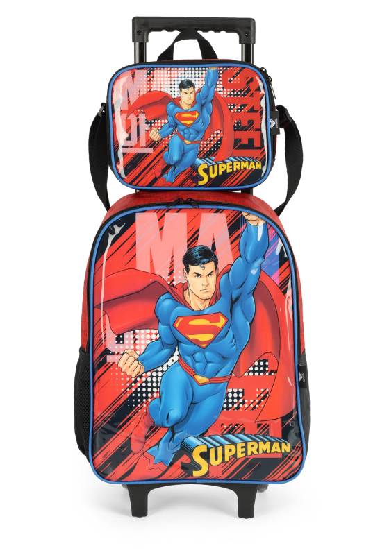 kit Mochila Carrinho Luxcel+Lancheira Superman Preto Ic41222sm