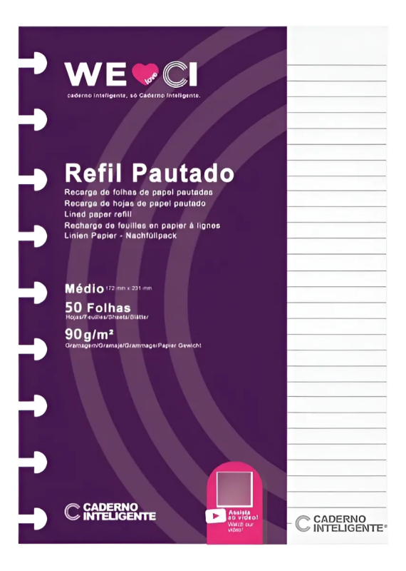 Refil Caderno Inteligente Pautado Grande 90g C/ 50 Folhas