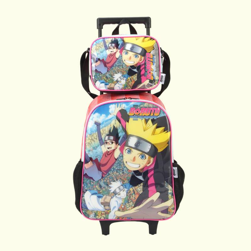 Mochila Carrinho Luxcel Boruto + Lancheira Vermelha Ic38112br