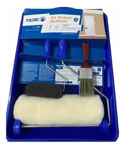 Kit Pintura Tigre Multiuso 5 Pecas Rolo Pincel Bandeja 1540
