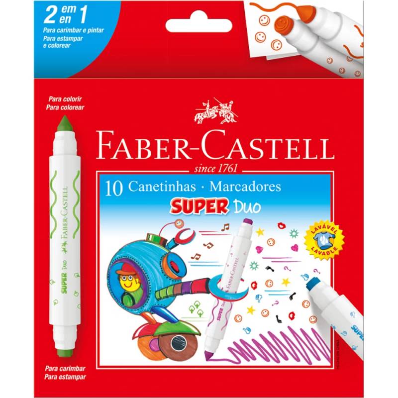 Canetinha Hidrográfica Faber Castell 10 cores 2pontas Duo150610