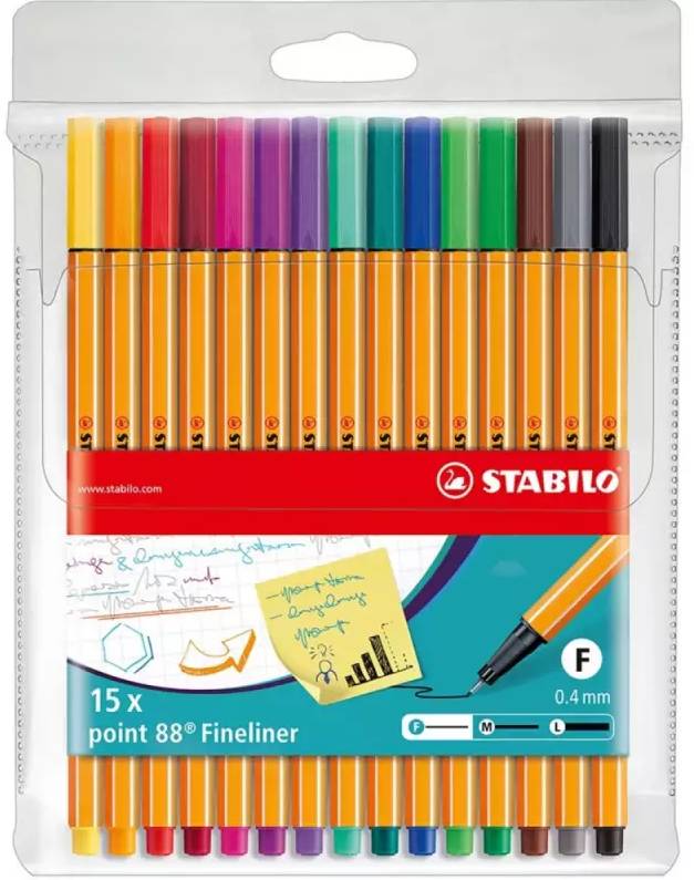 Caneta Stabilo Point 88 15 Cores Fine 0.4 8815