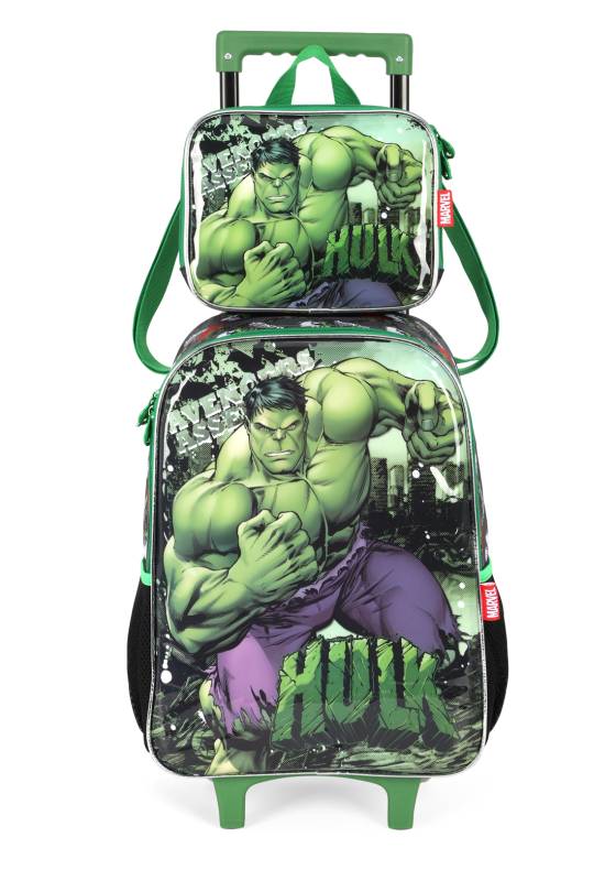 Kit Mochila Carrinho Luxcel+Lancheira Hulk Verde Ic41572ag