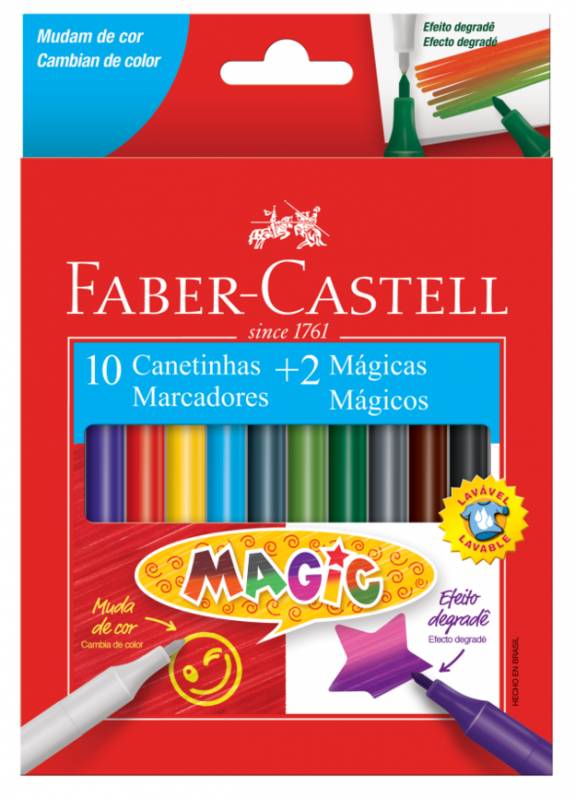 Canetinha Hidrográfica Faber Castell  10 Cores + 2 Magica 150112mzf