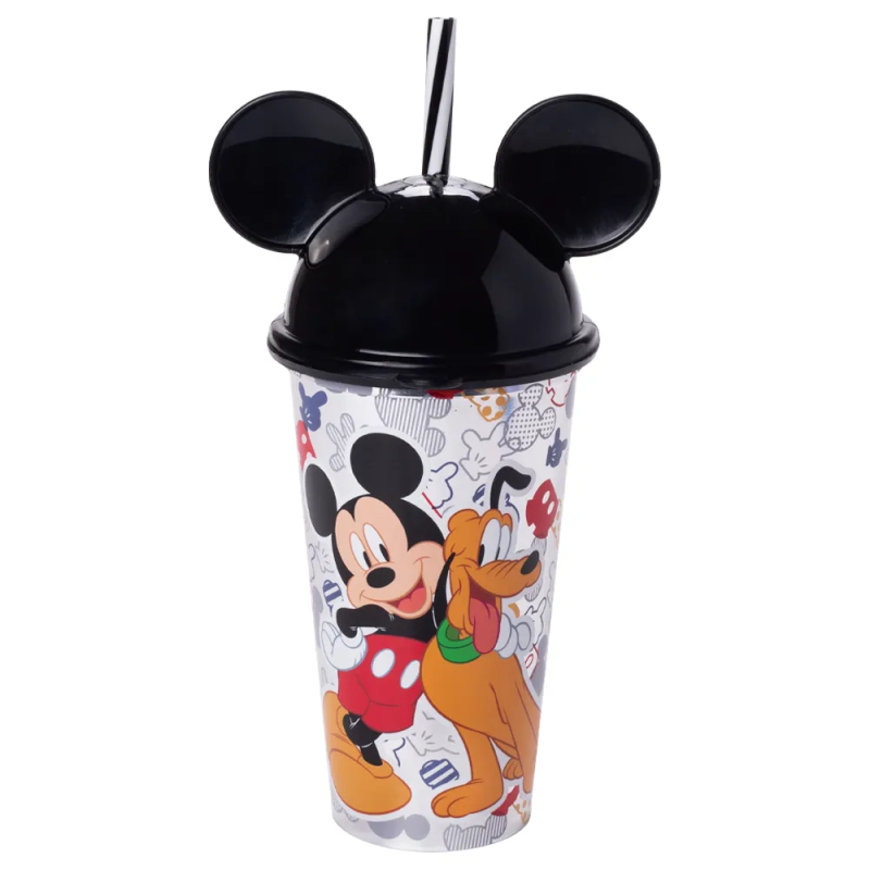 Copo do Mickey com Orelha e Canudo Plastico 500ml Plasutil