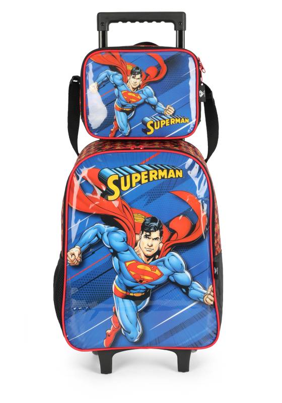 Kit Mochila Carrinho Luxcel+Lancheira Superman Azul Ic41222sm