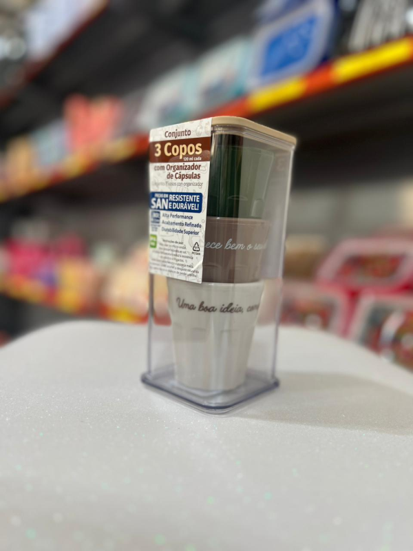 Kit 3 Copos Café 120Ml Com Organizador De Cápsulas Plasútil