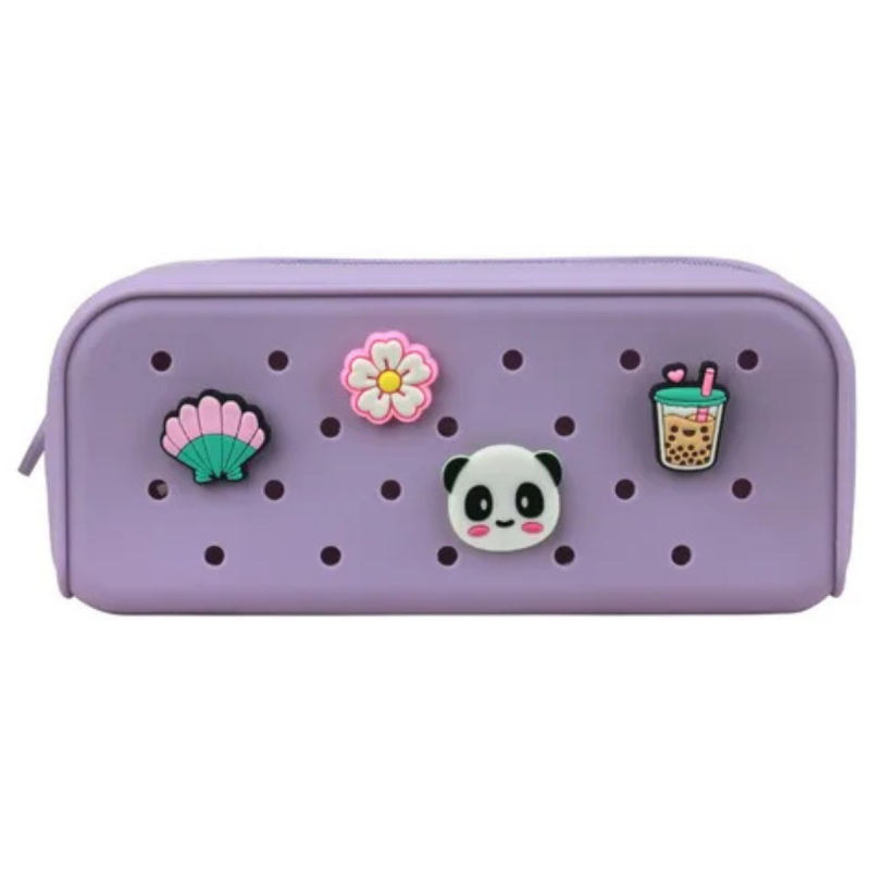 Estojo Escolar Feminino Silicone C/ 4 Pingentes - Polibrás