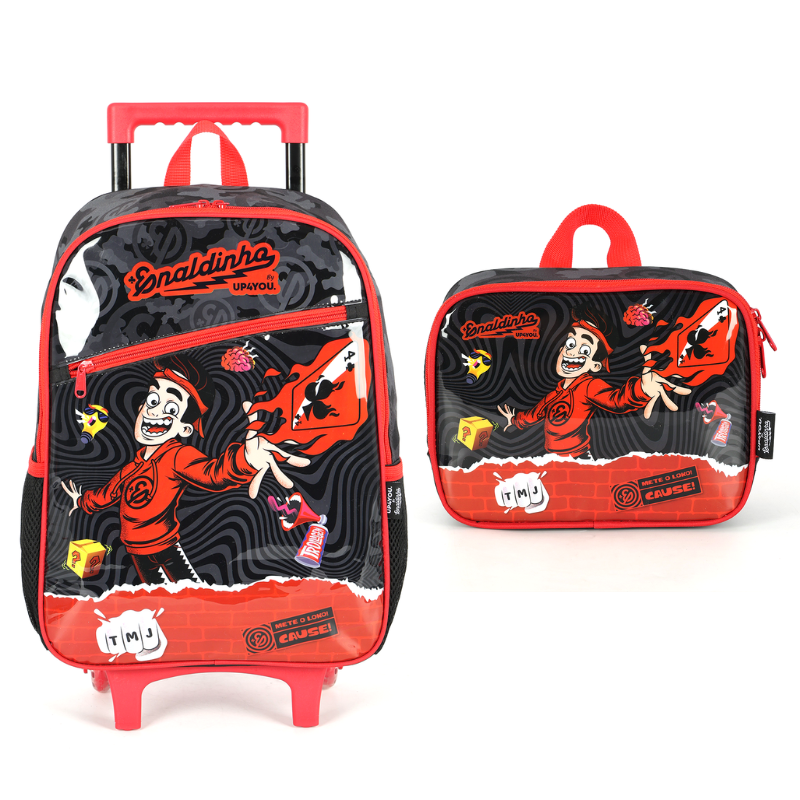 Kit Mochila Carrinho + Lancheira Enaldinho Preto Ic42222up