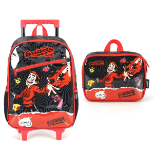 Kit Mochila Carrinho + Lancheira Enaldinho Preto Ic42222up