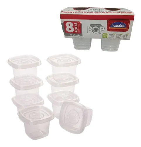 Conjunto 8 Potes Plástico Pop 70Ml Para Alimentos
