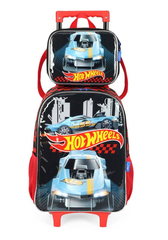 Kit Mochila Carrrinho Lux+Lancheira Hot Wheels Preto Ic41512hw