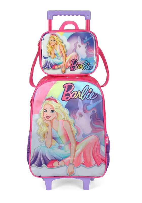 kit Mochila Carrinho Luxcel+Lancheira Barbie Pink Ic41422bb