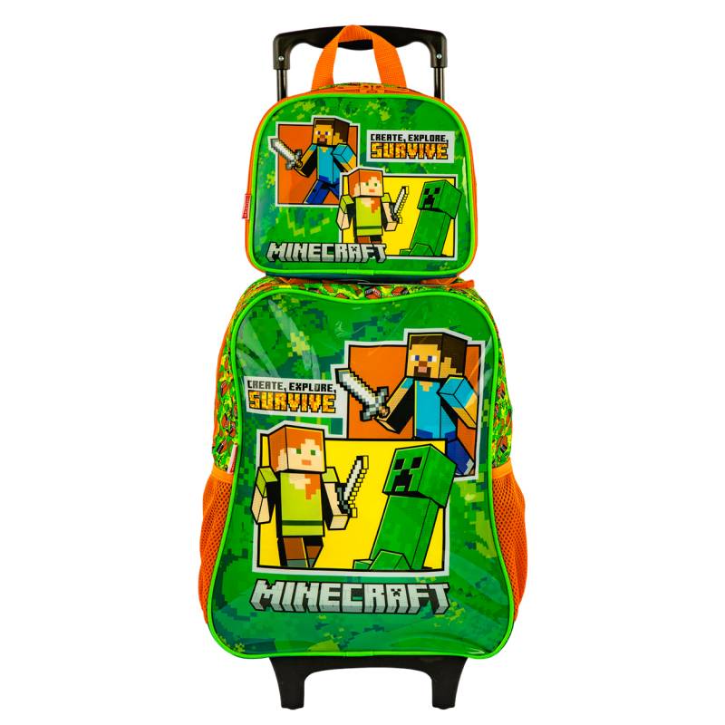 Mochila Carrinho Sestini + Lancheira Minecraft Survive Color 66169-00