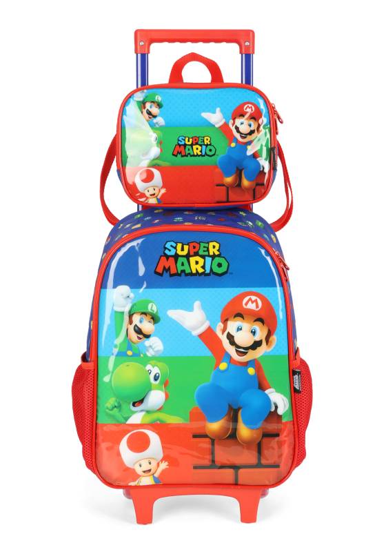 Kit Mochila Carrinho Luxcel+Lancheira Super Mario Vermelho Ic41382mo